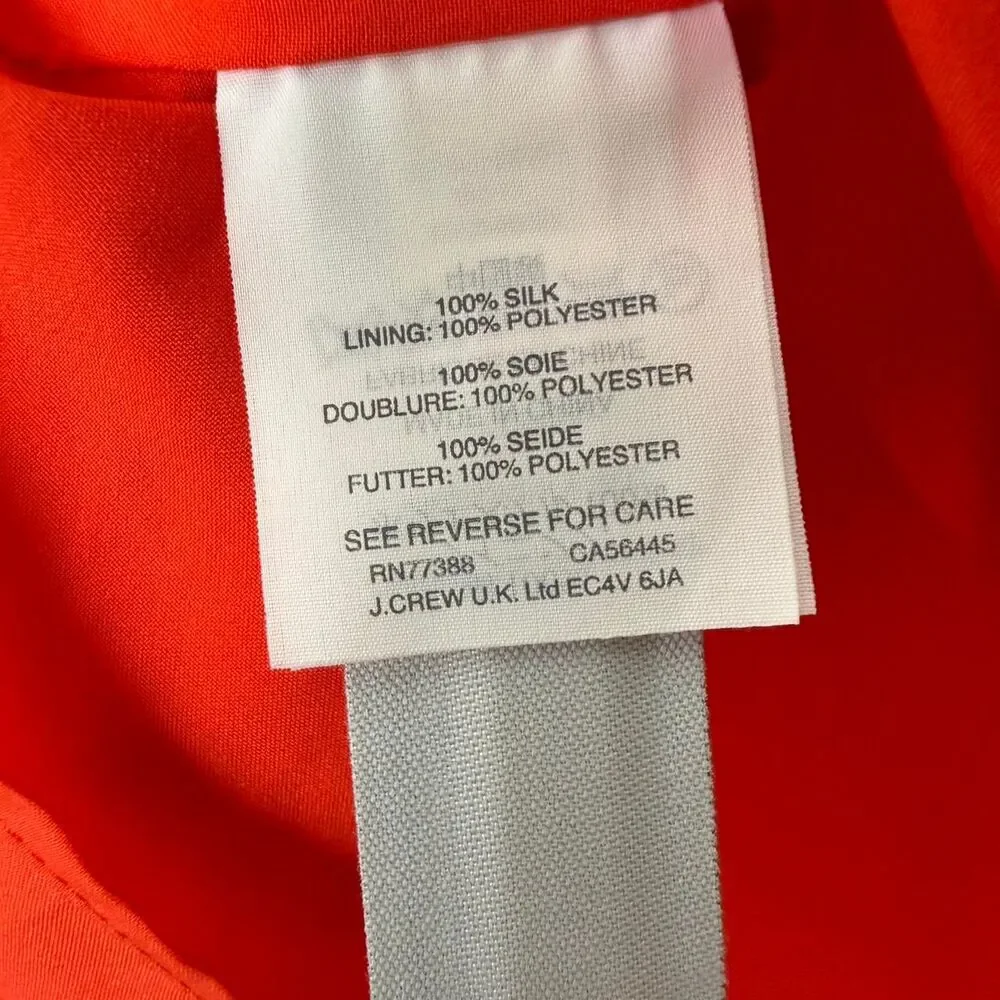 J.Crew 100% Silk Peplum Tank Red Orange Tie Strap Ruffle Top Size 6